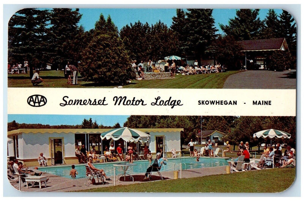 c1950's Somerset Motor Lodge Swimming Pool Skowhegan Maine ME Antique Postcard