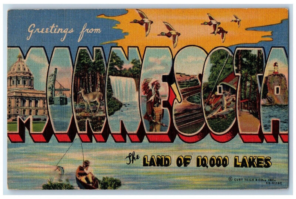Greetings From Minnesota MN, The Land Of 10,000 Lakes Large Letters Postcard