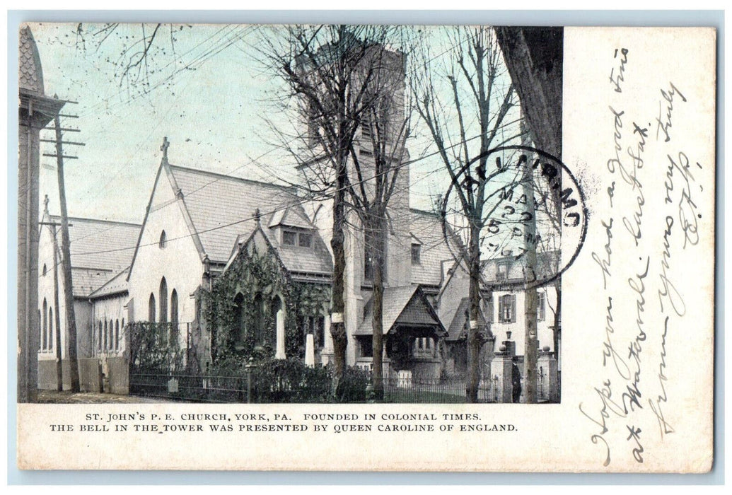 1907 St. John's P.E. Church York Pennsylvania PA Antique Posted Postcard