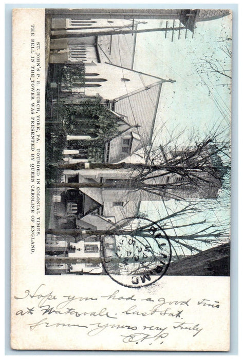 1907 St. John's P.E. Church York Pennsylvania PA Antique Posted Postcard