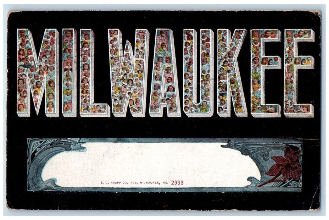 1909 Greetings From Milwaukee Wisconsin WI, Large Letters Antique Postcard