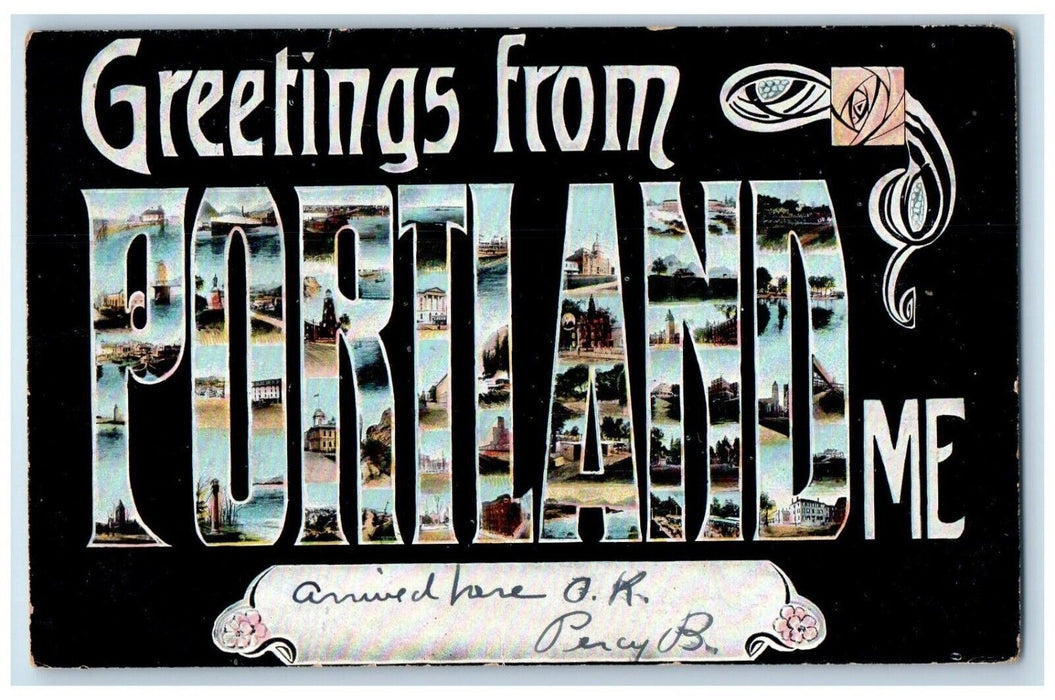 c1905 Greetings From Portland Maine ME, Large Letters Posted Antique Postcard