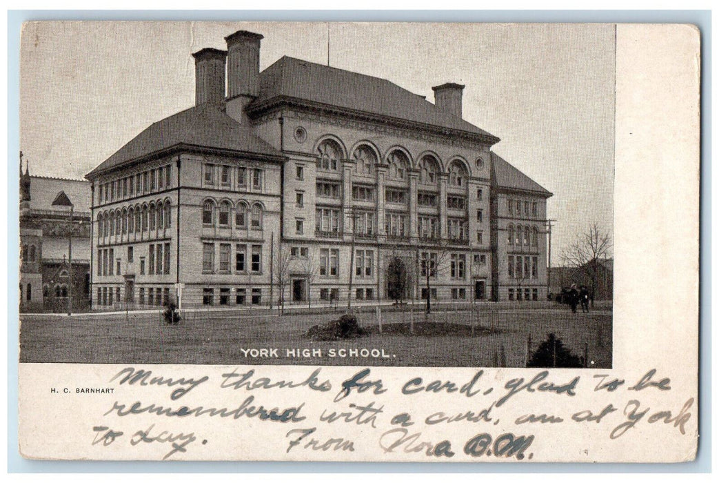 1911 York High School York Pennsylvania PA Antique Posted HC Barnhart Postcard
