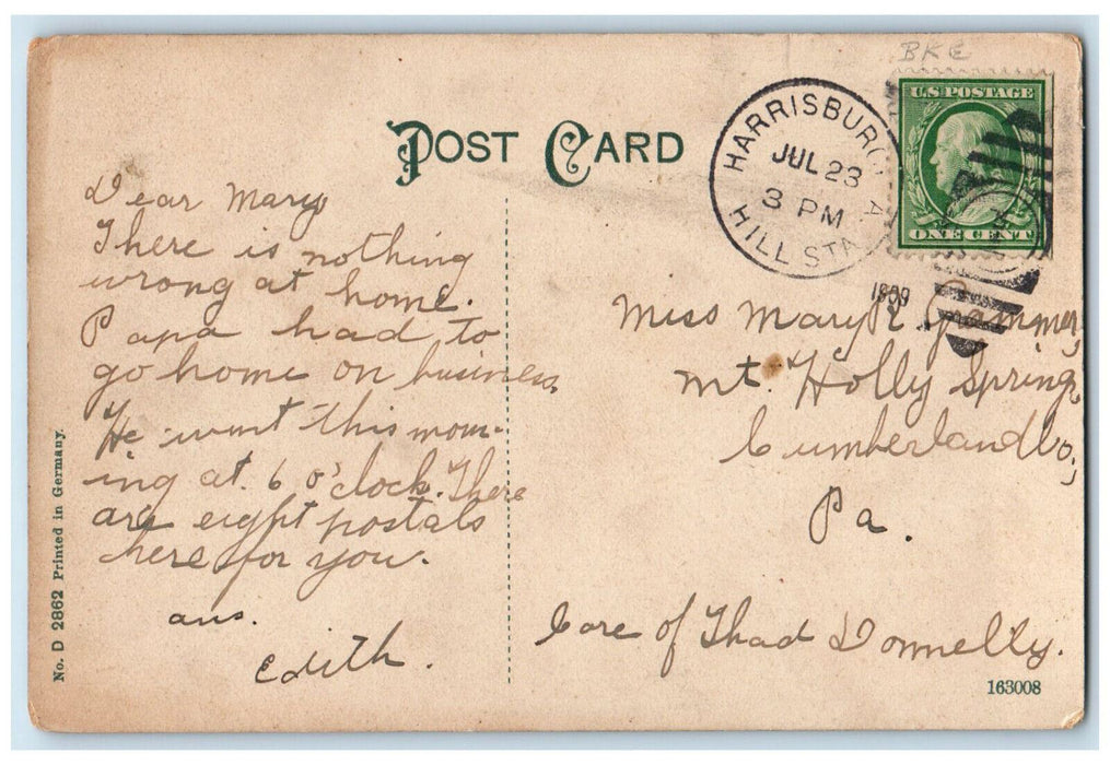 1909 Governors Mansion Harrisburg Pennsylvania PA Antique Posted Postcard