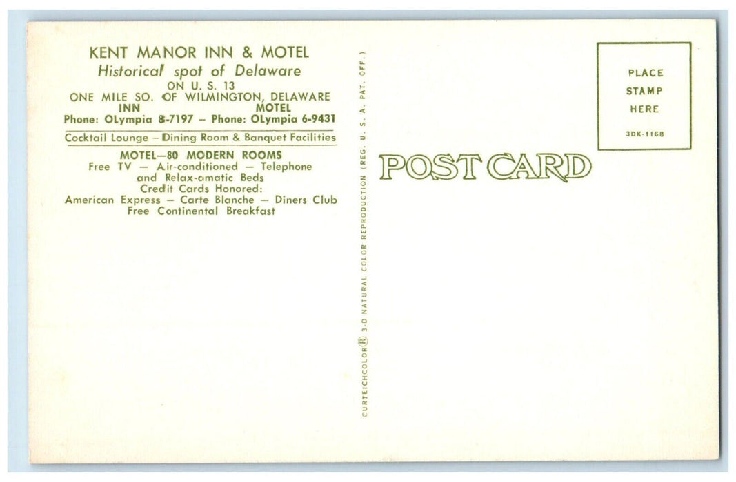 Kent Manor Inn & Motel Wilmington Delaware DE, Swimming Pool Vintage Postcard