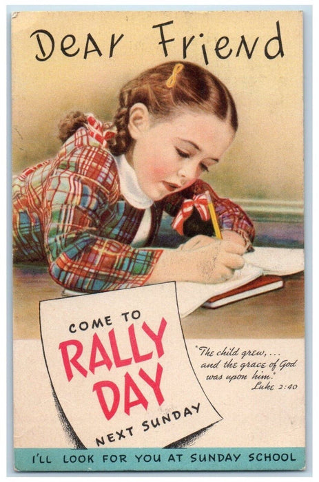 1949 Come To Rally Day Next Sunday Mendota Illinois IL Posted Vintage Postcard