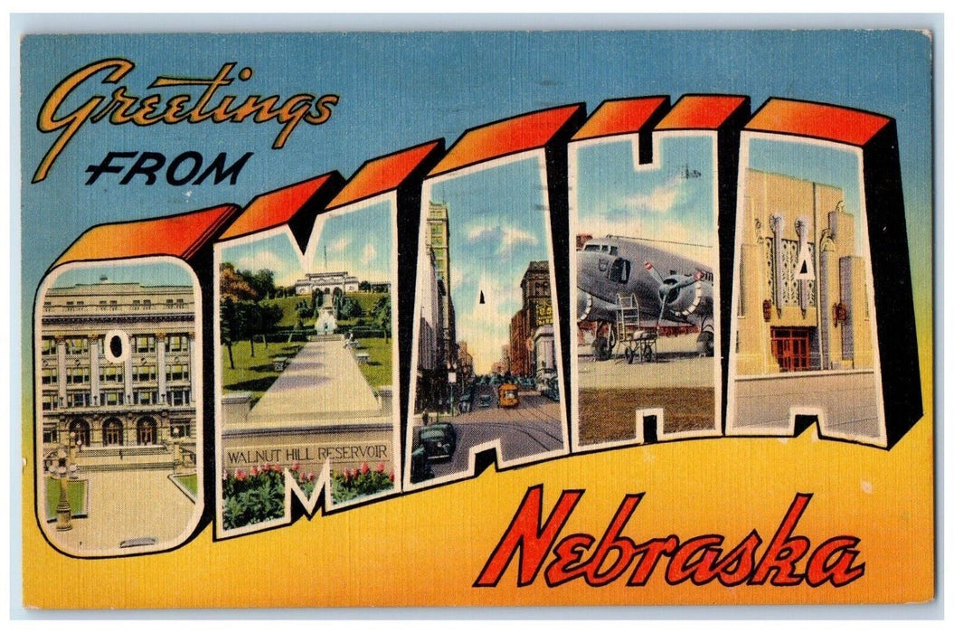 1945 Greetings From Omaha Nebraska NE, Large Letters Vintage Postcard