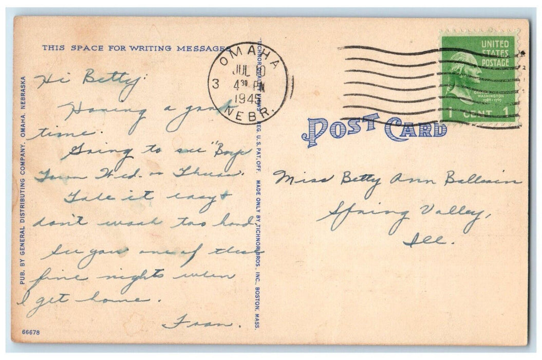 1945 Greetings From Omaha Nebraska NE, Large Letters Vintage Postcard