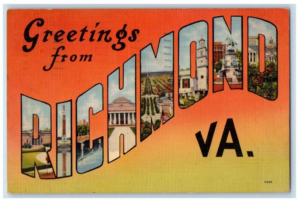 1940 Greetings From Richmond Virginia VA, Large Letters Vintage Postcard