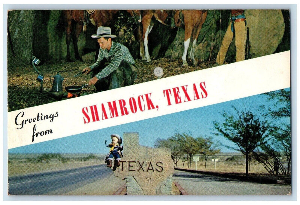 Greetings From Shamrock Texas TX, Banner Unposted Vintage Postcard