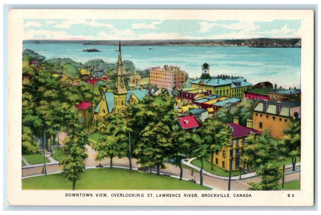 c1910's Downtown View Overlooking St. Lawrence River Brockville Canada Postcard