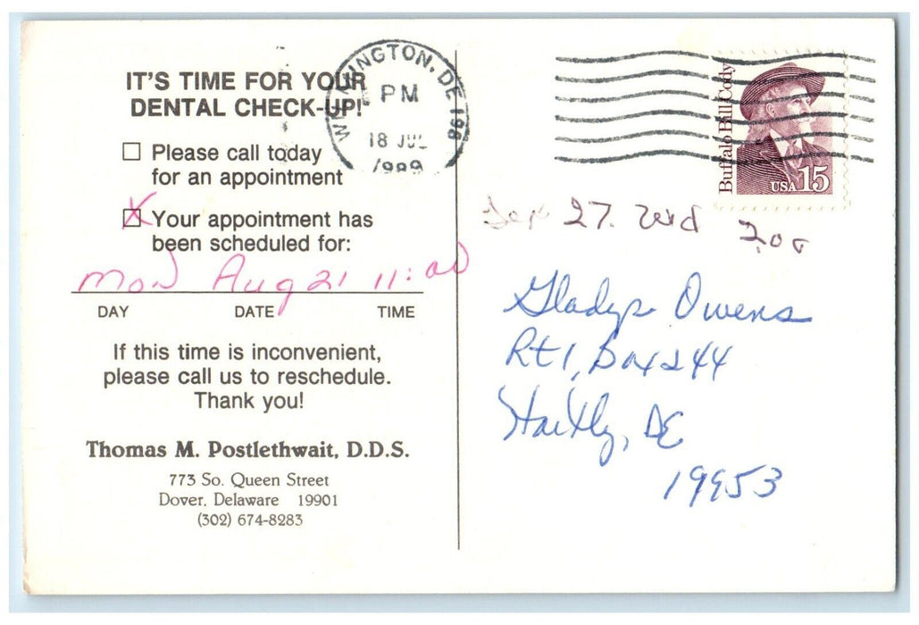 1989 Family Bicycle Dental Check Up Dover Wilmington Delaware DE Postcard