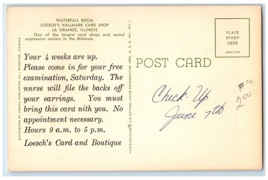 Waterfall Room Loesch's Hallmark Card Shop La Grange Illinois IL Postcard