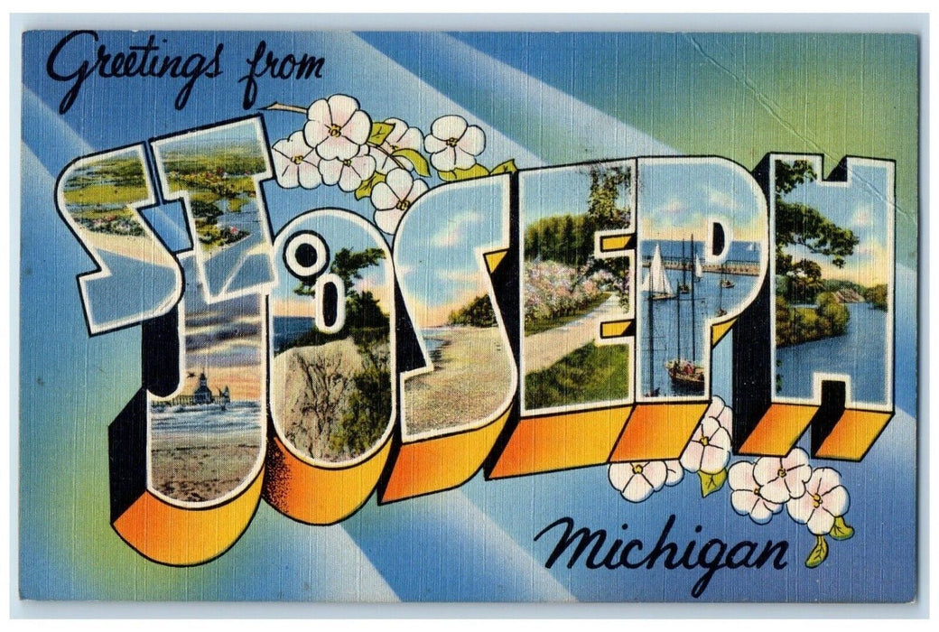 c1940's Greetings From St. Joseph Michigan MI, Large Letters Vintage Postcard