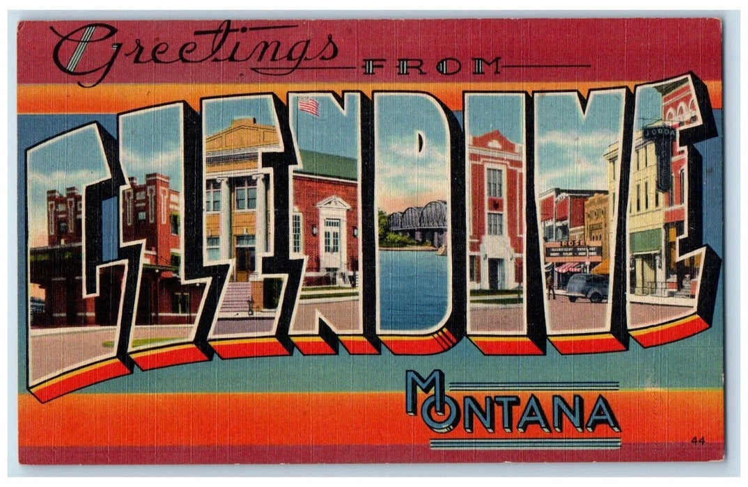 c1940's Greetings From Glendive Montana MT, Large Letters Vintage Postcard
