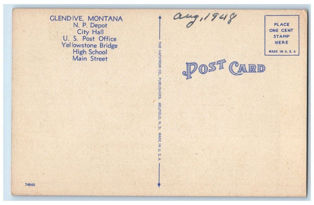 c1940's Greetings From Glendive Montana MT, Large Letters Vintage Postcard