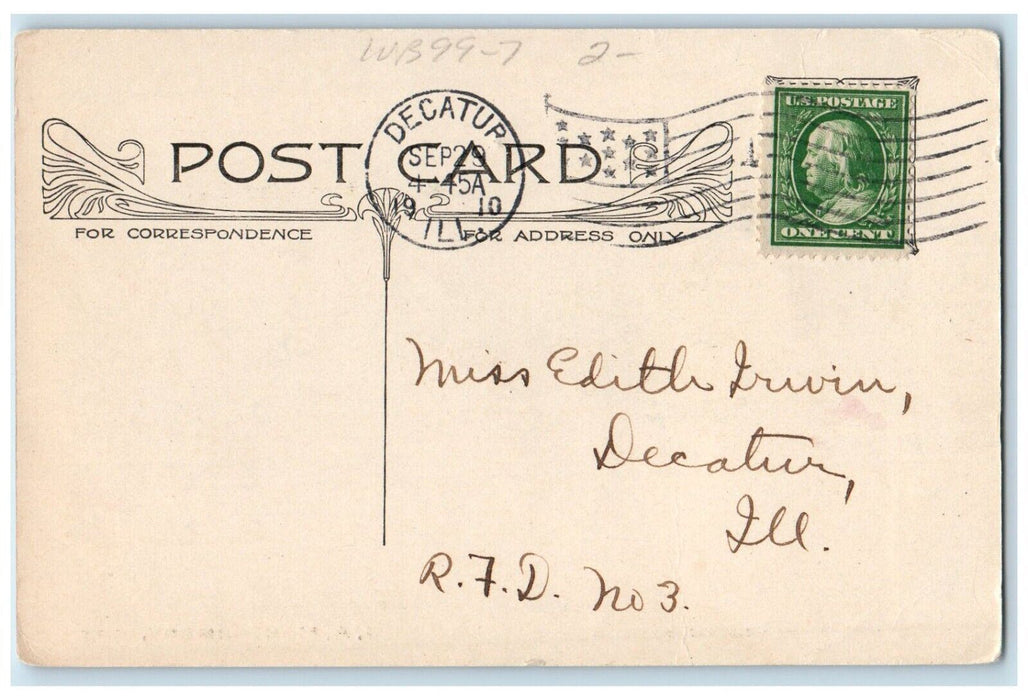 1910 Rally Day School Sunday First Presbyterian Church Decatur IL Postcard