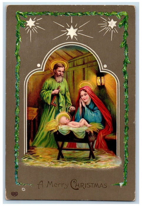 1911 Christmas Baby Jesus Religious Gel Cedar Springs Michigan MI Postcard