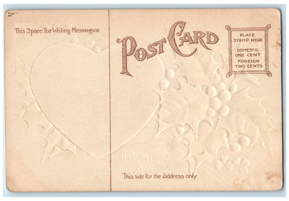 c1910's Christmas Holly Cute Cats Kittens Embossed Unposted Antique Postcard