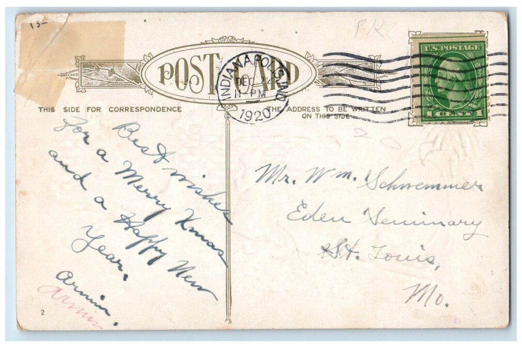 1920 Christmas Blessings Girl Pulling Sled Pointessia Flowers Embossed Postcard