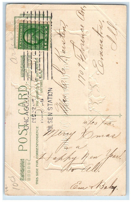 1915 Christmas Wishes Holly Berries John Winsch Artist Signed Embossed Postcard
