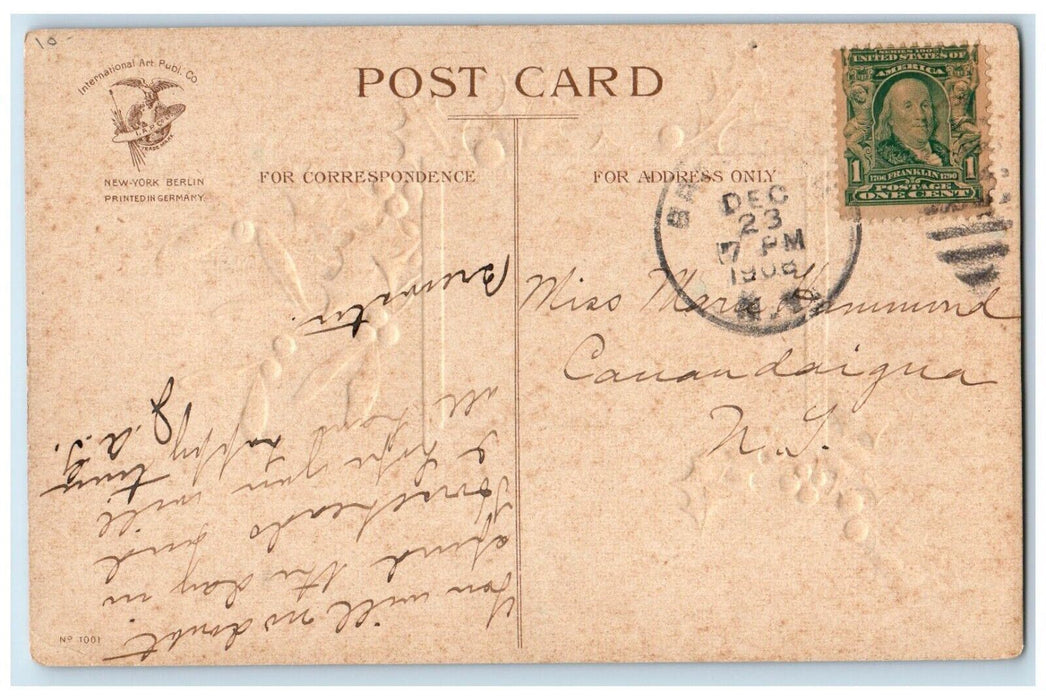 1908 Christmas Holly Winter Snow Ellen Clapssadle Artist Signed Antique Postcard