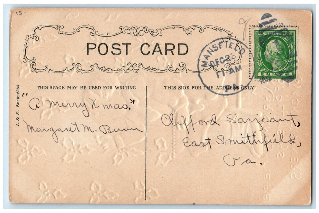 1912 Christmas Pie Little Jack Horners Holly Berries Embossed Postcard
