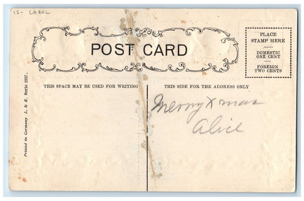 c1910's Christmas Carol Girls And Boy Holly Berries Unposted Antique Postcard