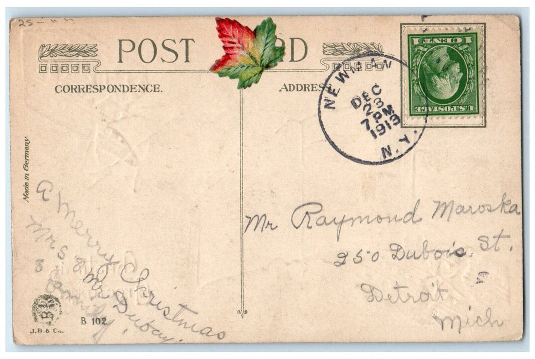 1913 Christmas Greetings December 25 Gel Gold Gilt Winsch Back Embossed Postcard