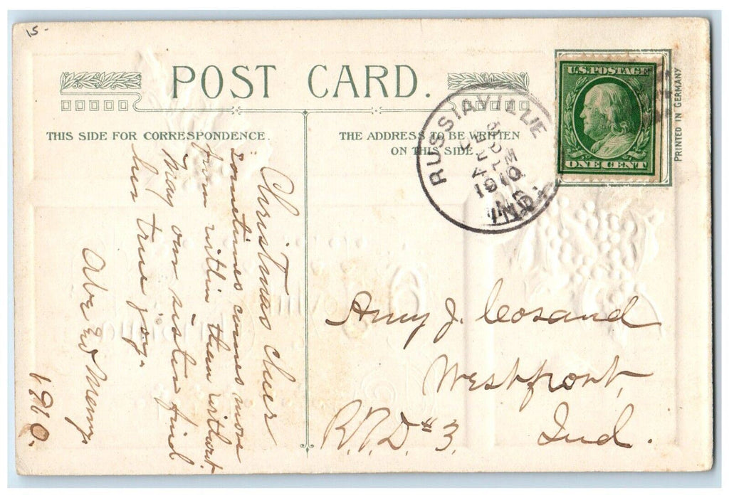 1910 Christmas Holly Hut River Winter Snow John Winsch Artist Signed Postcard