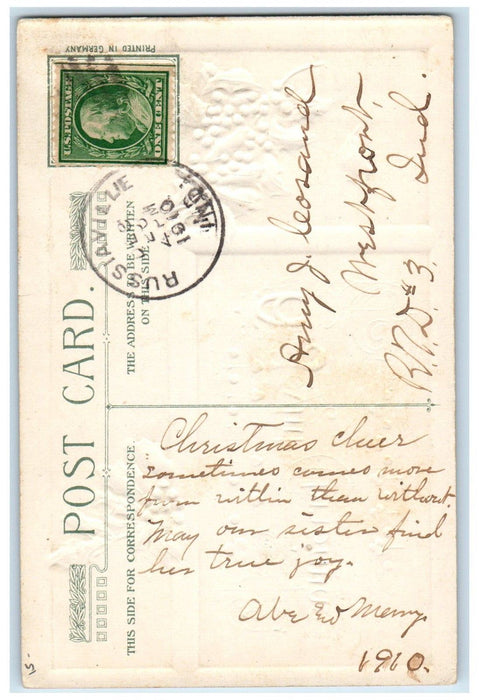 1910 Christmas Holly Hut River Winter Snow John Winsch Artist Signed Postcard