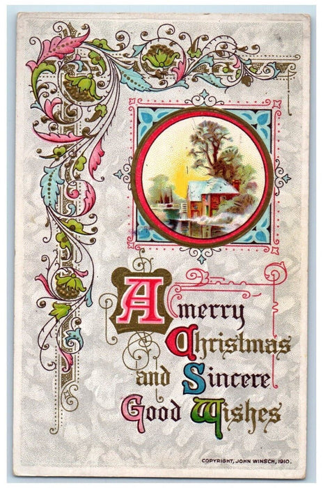 1912 Christmas House River Winter Snow John Winsch Artist Signed Postcard
