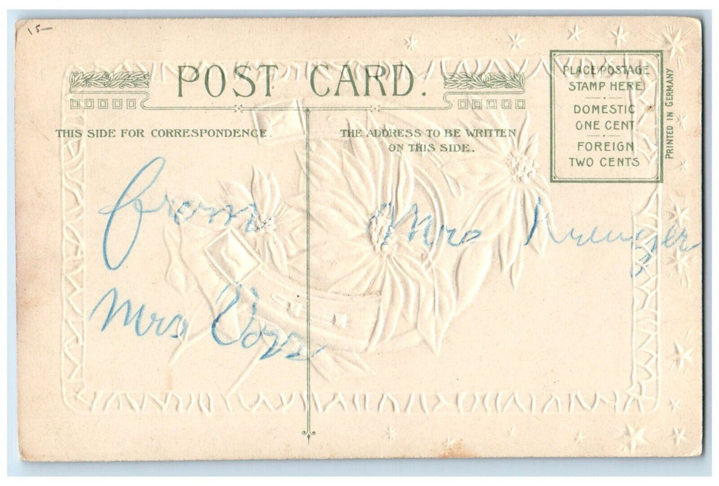 Christmas Pointessia Flowers Horseshoe John Winsch Artist Signed Postcard