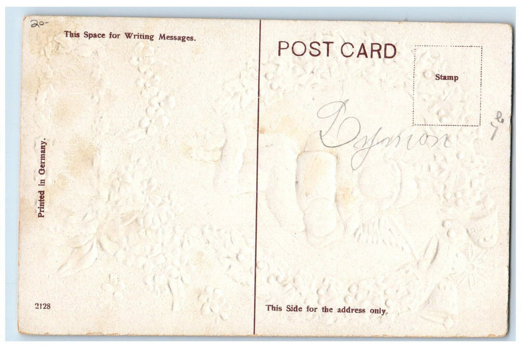c1910's Christmas Holly Bells Angel Warmer Pansies Flowers Embossed Postcard