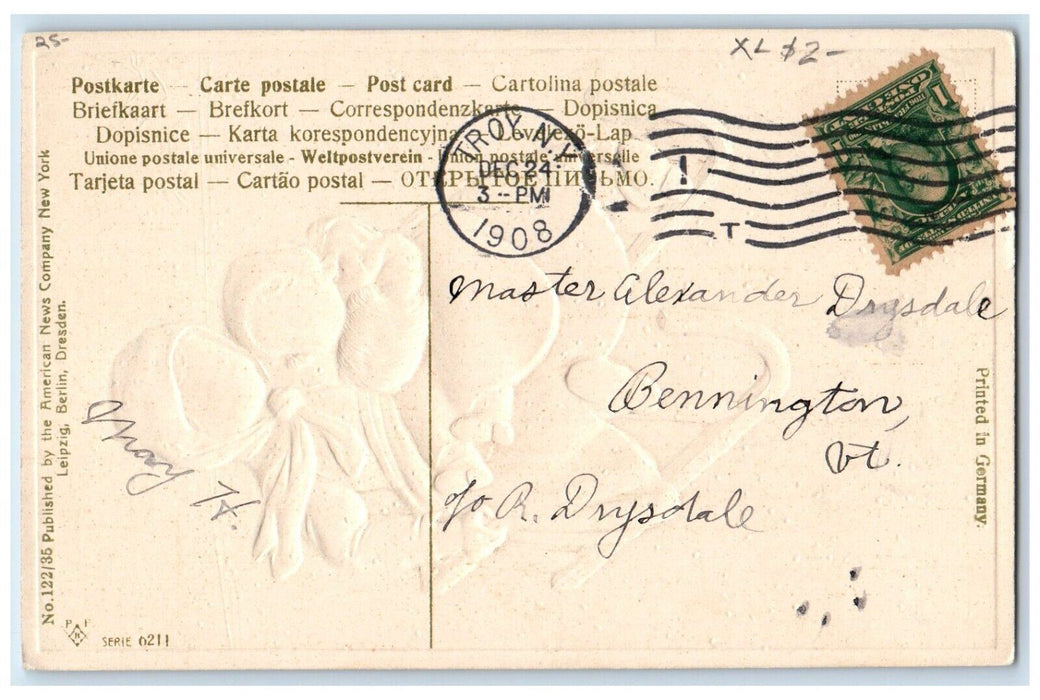 1908 Christmas Wishes Mother And Daughter Sled Snow Winter Embossed Postcard
