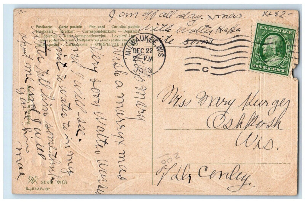 1910 Christmas Mother And Daughter Reading Book Holly Embossed Antique Postcard