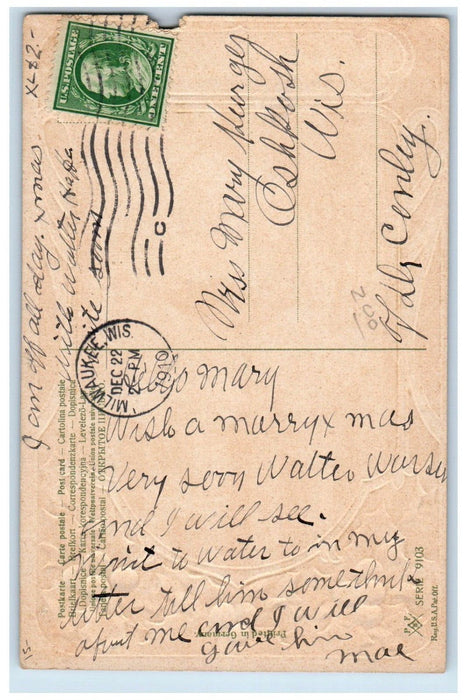 1910 Christmas Mother And Daughter Reading Book Holly Embossed Antique Postcard