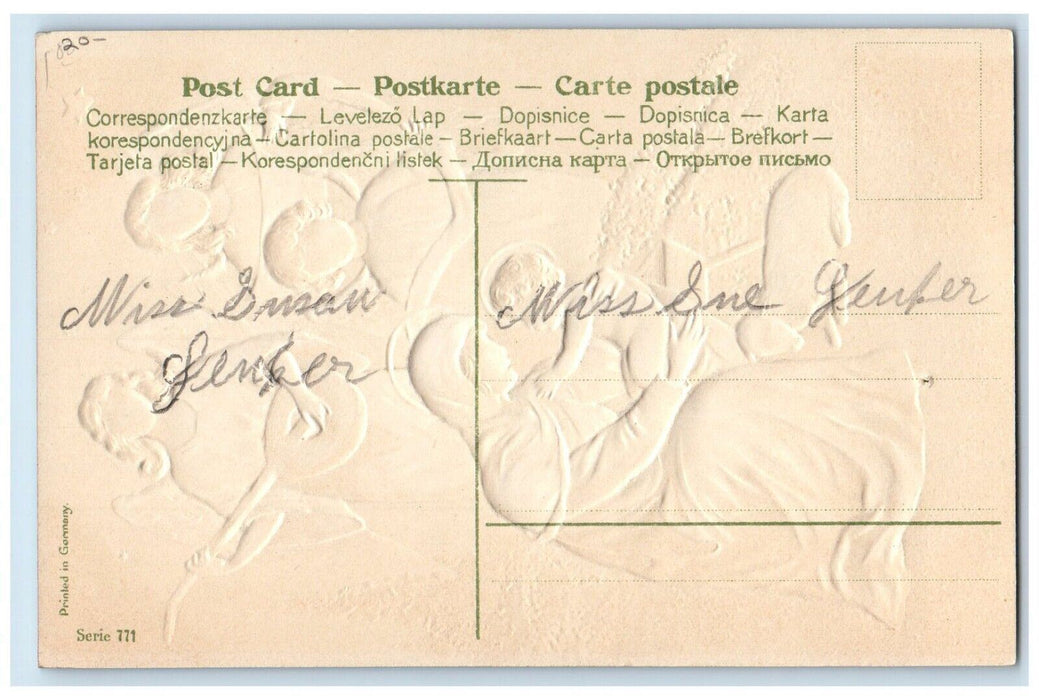 c1910's Christmas Greetings Religious Jesus Angel Embossed Antique Postcard
