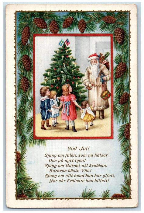 c1910's Christmas Santa Claus Christmas Tree Pine Cone Children Toys Postcard