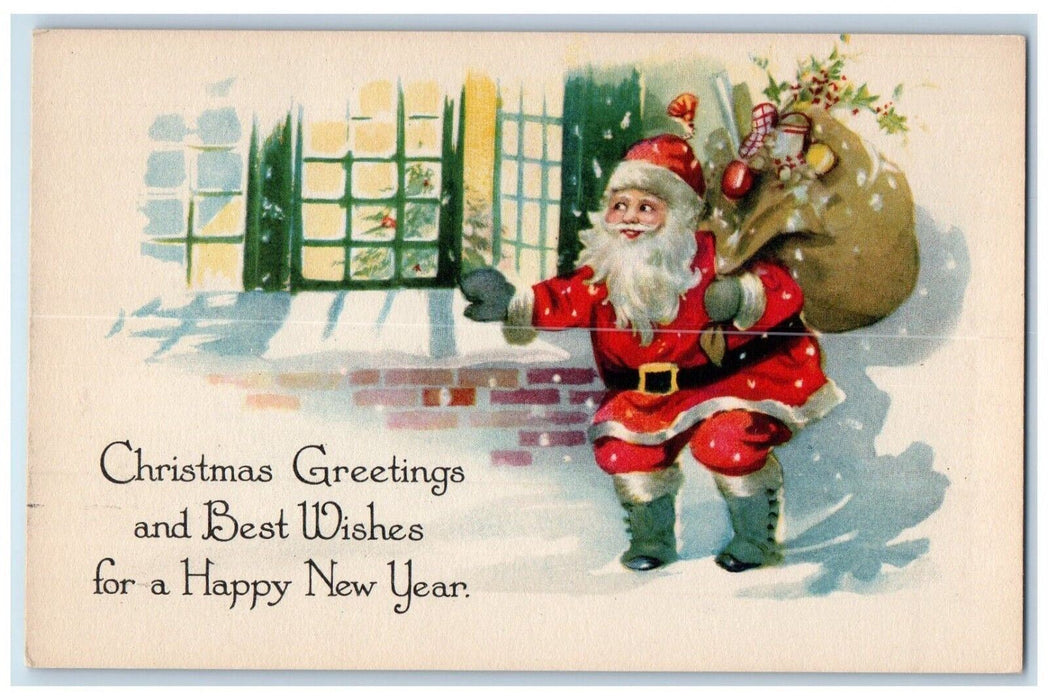c1910's Christmas Greetings Santa Claus Toys Sending Gifts Antique Postcard