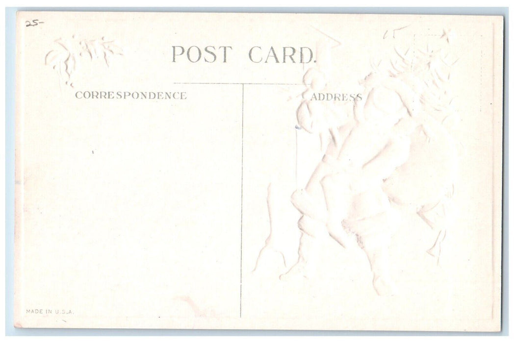 c1910's Christmas Greetings Santa Claus Toys Doll Sending Gift Embossed Postcard