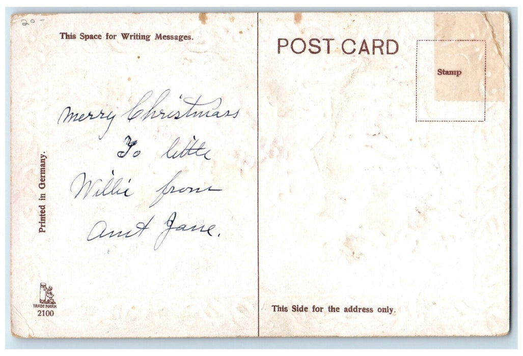 c1910's Christmas Santa Claus Head Holly Berries Embossed Antique Postcard