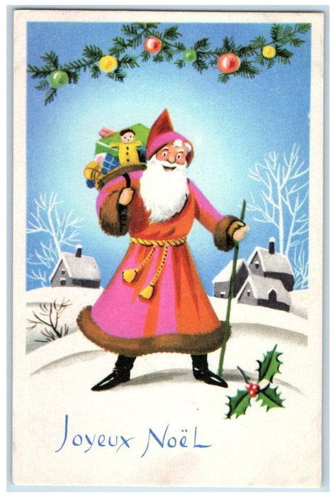 Christmas Santa Claus Joyeux Noel Toys In Basket Ball Decor Francie Postcard