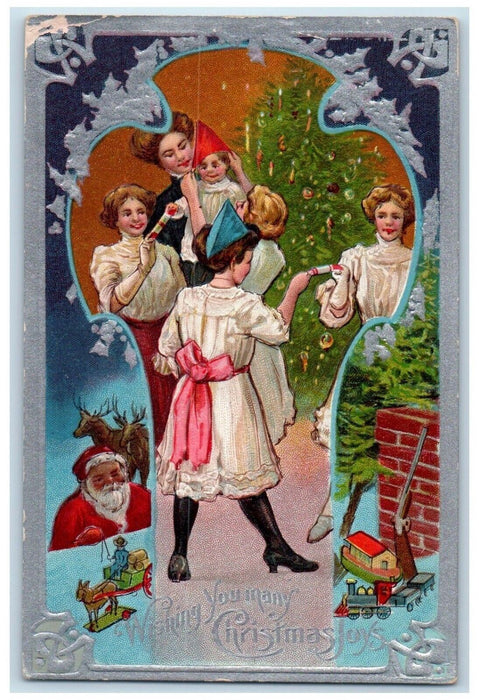 c1910's Christmas Santa Claus And Family Received Gift Present Antique Postcard