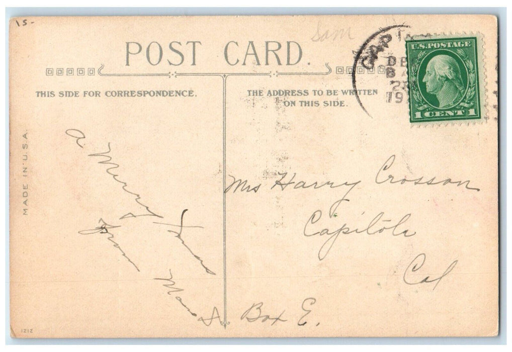 c1910's Christmas Santa Claus Head Holly Berries Headband Antique Postcard