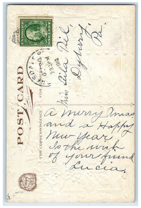 1910 Christmas Santa Claus Cigarette Pipe Smoke Winter Snow Moon Posted Postcard