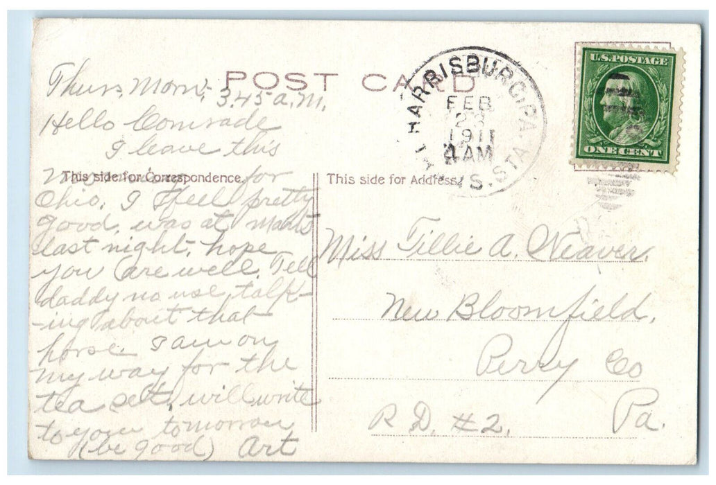 1911 Horse Carriage City Fountain Mulberry Derry Streets Harrisburg PA Postcard