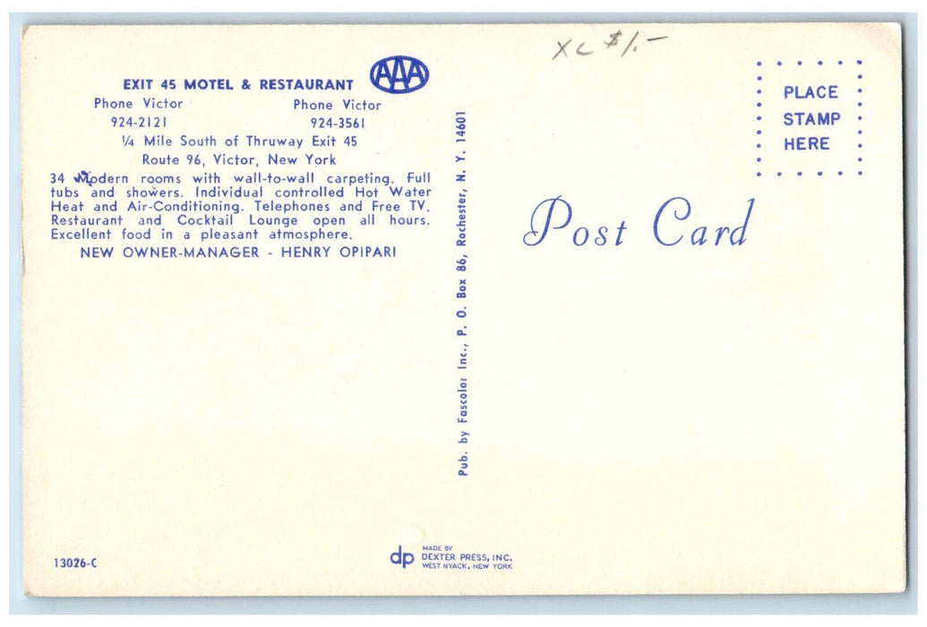 c1960's Multiview Exit 45 Motel & Restaurant Victor New York NY Postcard