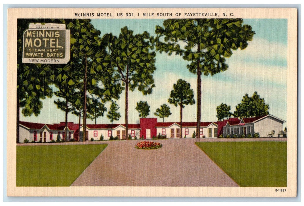 c1940's McInnis Motel US 301 1 Mile South of Fayetteville NC Postcard