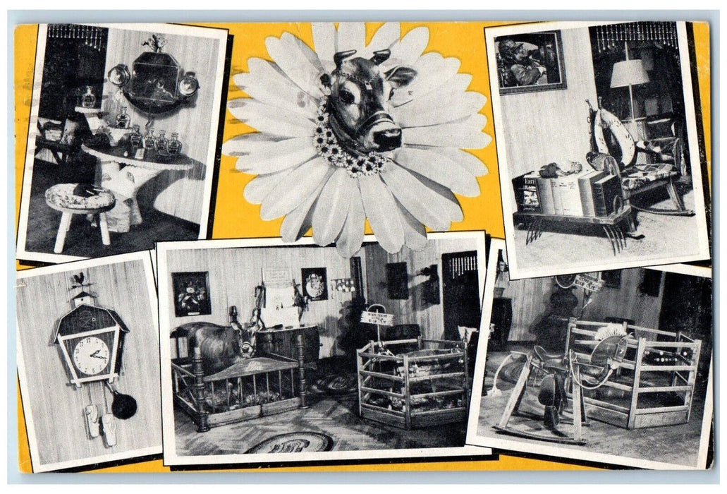 1953 Multiview Cow Sunflower Clock Horseback Riding Elsie Beauregard Postcard